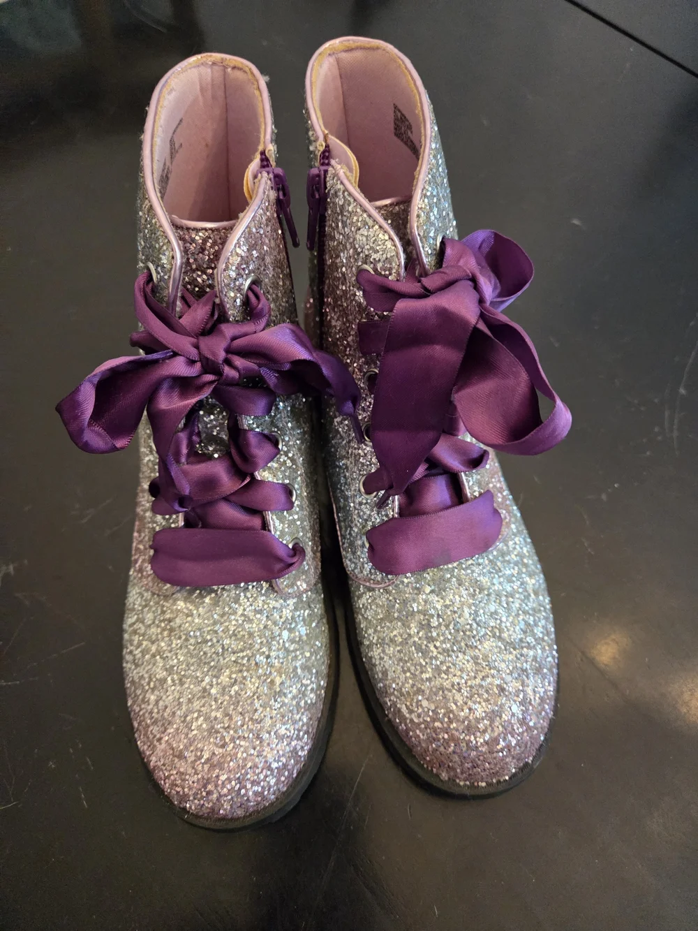 Girls' Purple Glitter Lace-Up Boots